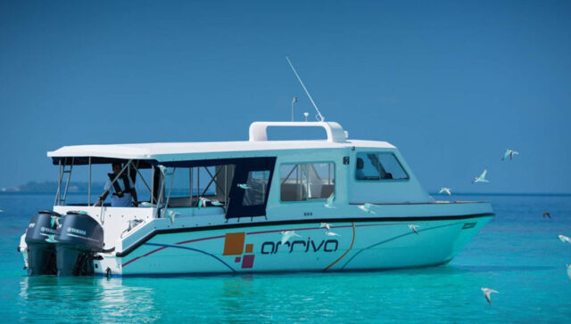 Sleek Arriva new speedboat cruising near an island, showcasing the Arriva New Speedboats Fleet expansion.